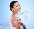 Black woman, water splash and skincare beauty cleaning mockup for luxury body wellness, healthy and clean skin glow Royalty Free Stock Photo