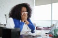 Black Woman Working from Home And Sneezing For Cold Royalty Free Stock Photo