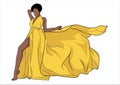 Black Woman Yellow Dress Fashion Model Vector