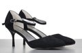 Black womanish shoes from a shammy Royalty Free Stock Photo