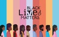 Black women and men cartoons in side view with black lives matters text vector design