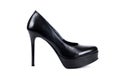 Black women`s high-heeled shoes on a white background Royalty Free Stock Photo