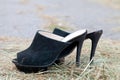 Black women shoes from shammy leather Royalty Free Stock Photo