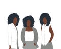 Black women stand together. Women`s community. Female solidarity. Afro hair stile