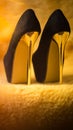 Black womens shoes with high gold heels