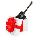 Black Wooden Acoustic Guitar Come Out of the Gift Box with Red R Royalty Free Stock Photo