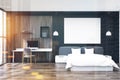 Black and wooden bedroom, home office toned Royalty Free Stock Photo