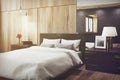 Black and wooden bedroom, mirror, side toned Royalty Free Stock Photo