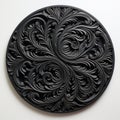 Black Wooden Carving With Baroque Flourishes And Botanical Abstractions