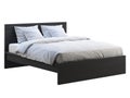 Black wooden double bed with white linen. 3d render Royalty Free Stock Photo