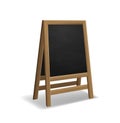 Black wooden food menu board. Realistic restaurant or cafe announcement blackboard, empty outdoor banner for chalk Royalty Free Stock Photo