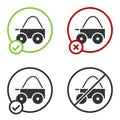 Black Wooden four-wheel cart with hay icon isolated on white background. Circle button. Vector Royalty Free Stock Photo