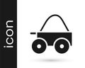 Black Wooden four-wheel cart with hay icon isolated on white background. Vector Royalty Free Stock Photo