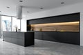 Black and wooden kitchen island