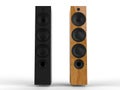 Black and wooden modern speakers Royalty Free Stock Photo