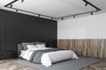 Black, wooden and white master bedroom corner Royalty Free Stock Photo