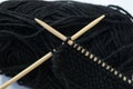 Black wool with bamboo knitting needles