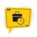 Black Work time icon isolated on white background. Office worker. Working hours. Business briefcase. Yellow speech