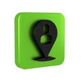 Black Worker location icon isolated on transparent background. Green square button.
