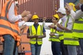 Black worker people clap hands after finishing up a meeting outdoor, Successful diversity group of business people, Teams success Royalty Free Stock Photo