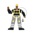 Black worker in safety harness ready to work at height Royalty Free Stock Photo