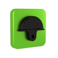 Black Worker safety helmet icon isolated on transparent background. Green square button.