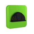 Black Worker safety helmet icon isolated on transparent background. Green square button.