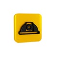 Black Worker safety helmet icon isolated on transparent background. Yellow square button.