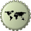 Black world map against bottle cap