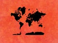 Black world map silhouette with red abstract texture background, illustration of the earth with continents. global and geographic