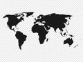 Black World map silhouette on transparent background. Vector illustration