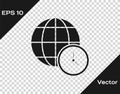 Black World time icon isolated on transparent background. Clock and globe. Vector Royalty Free Stock Photo