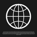 Black Worldwide icon isolated on black background. Pin on globe. Vector Illustration