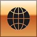 Black Worldwide icon isolated on gold background. Pin on globe. Vector Illustration