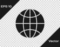 Black Worldwide icon isolated on transparent background. Pin on globe. Vector Illustration