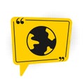 Black Worldwide icon isolated on white background. Pin on globe. Yellow speech bubble symbol. Vector