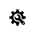 black Wrench and Gear cogwheel vector icon