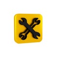 Black Wrench spanner icon isolated on transparent background. Spanner repair tool. Service tool symbol. Yellow square