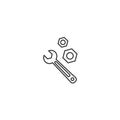 Black wrench or spanner with screw nut icon isolated on white. house repair tool
