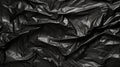 Black wrinkled plastic wrap texture. Crumpled dark thin plastic background. Generative AI Royalty Free Stock Photo