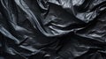 Black wrinkled plastic wrap texture. Crumpled dark thin plastic background. Generative AI Royalty Free Stock Photo