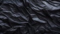 Black wrinkled plastic wrap texture. Crumpled dark thin plastic background. Generative AI Royalty Free Stock Photo