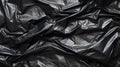 Black wrinkled plastic wrap texture. Crumpled dark thin plastic background. Generative AI Royalty Free Stock Photo