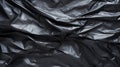 Black wrinkled plastic wrap texture. Crumpled dark thin plastic background. Generative AI Royalty Free Stock Photo