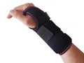 Black wrist splint for right hand male model.