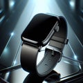 A blank screen black wristwatch on sleek glass for mockup. AI generated Illustration Royalty Free Stock Photo