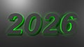 2026 black write on black surface with green backlight - 3D rendering illustration