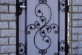 Black wrought iron pattern on a gray metal door Royalty Free Stock Photo