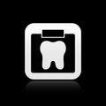 Black X-ray of tooth icon isolated on black background. Dental x-ray. Radiology image. Silver square button. Vector