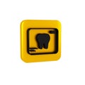 Black X-ray of tooth icon isolated on transparent background. Dental x-ray. Radiology image. Yellow square button.